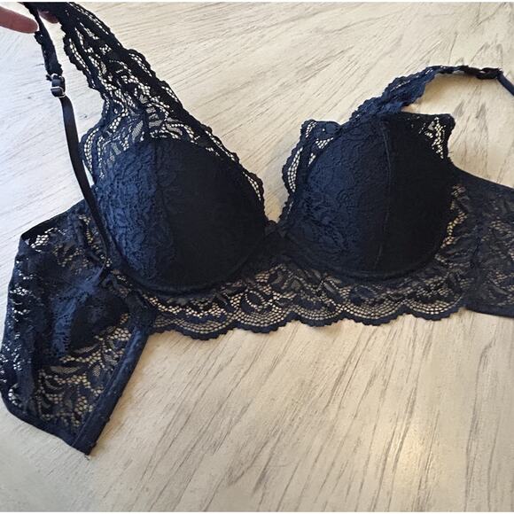 90s Marilyn Monroe Bra 36B Black Lace Corset Longline Sexy Romantic Lingerie - Picture 10 of 10